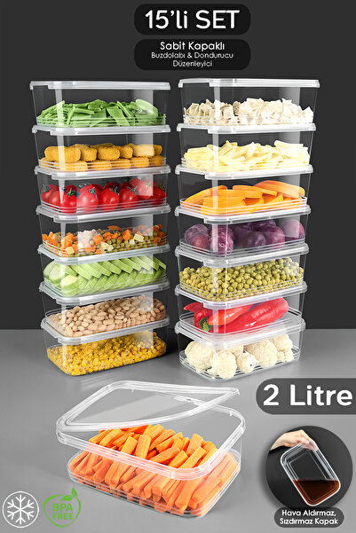 Meleni Home 15 Pieces Leak Proof Self-Covered Fit for Deep Freezer Storage Container Organizer Food Container 2 Lt