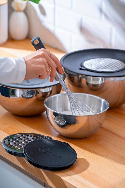 ACAR Karat 9 Parça Rendeli Karıştırma ve Saklama Kabı (16-20-24 cm)