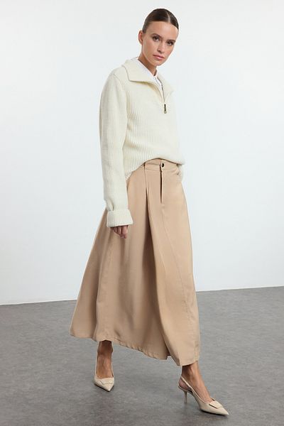 Trendyol Modest Beigefarbener, mit Taschen bedeckter, gewebter Rock TCTAW25EE00010