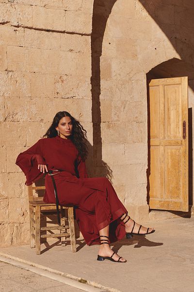 Trendyol Modest X AI bordó ujjú fodros sifon tunika TCTAW25UK00010