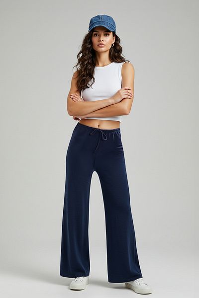 Trendyol Collection Navy Blue More Sustainable Wide Leg/Wide Leg Pants Twoss25Pl00086