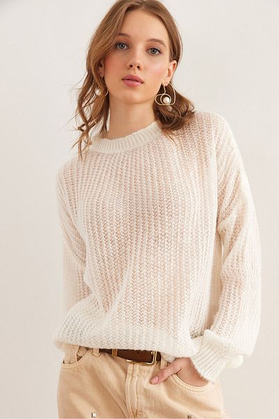 Olalook White Soft Textured Thin Knitwear Women's Sweater - Kzk- 19000965