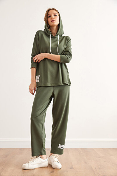 Olalook Kadın Haki Arma Detaylı Alt Üst Eşofman Takımı ETKM-0000074