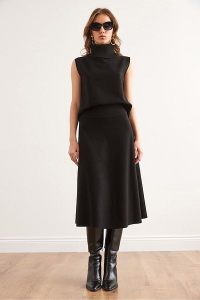 Olalook Black Fisherman Sweater and Bell Skirt Thessaloniki Suit - Tkm- 19000353