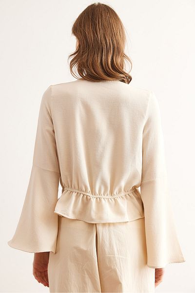 Olalook Damen-Blusenbluse mit V-Ausschnitt und spanischem Ärmelknoten-Detail in Steinoptik BLZ- 19002828