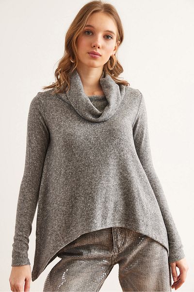 Olalook Γκρι γυναικεία πλεκτή μπλούζα Degaje Collar - BLZ- 19002830