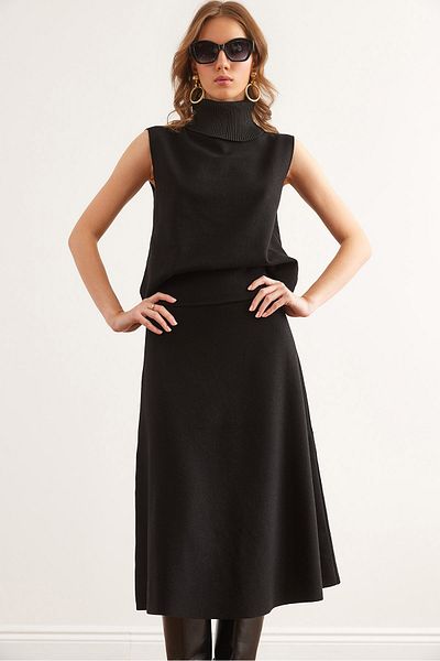 Olalook Black Fisherman Sweater and Bell Skirt Thessaloniki Suit - Tkm- 19000353