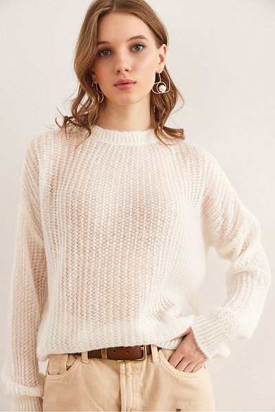 Olalook White Soft Textured Thin Knitwear Women's Sweater - Kzk- 19000965