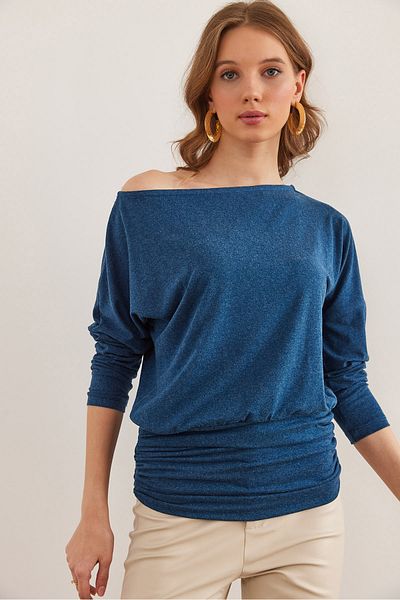 Olalook Γυναικεία Indigo Six Drape Λεπτομερής μάλλινη μπλούζα βισκόζης BLZ- 19002836