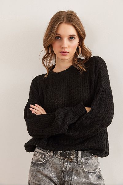 Olalook Black Soft Textured Thin Knitwear Women's Sweater - Kzk- 19000965
