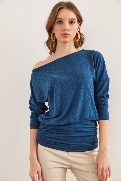 Olalook Γυναικεία Indigo Six Drape Λεπτομερής μάλλινη μπλούζα βισκόζης BLZ- 19002836