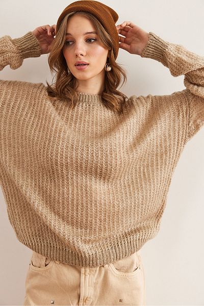 Olalook Women's Thin Knitwear Sweater with Stone Texture - Kzk- 19000965