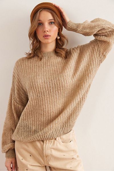 Olalook Women's Thin Knitwear Sweater with Stone Texture - Kzk- 19000965