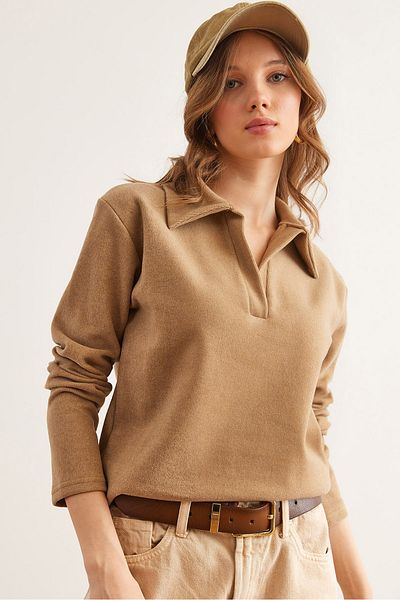 Olalook Women's Camel Polo Neck Thessaloniki Blouse Blz- 19002810