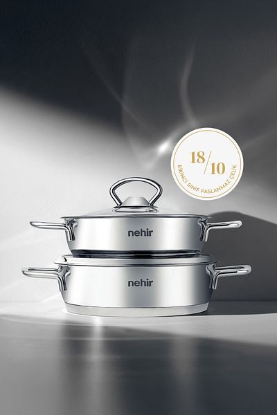 Nehir Silver 4 Piece Stainless Steel Sahan Set (18-20 cm)