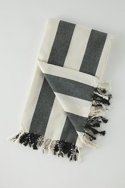 Trendyol Collection Ecru-Schwarz gestreifte Quaste Detaillierte Peshtemal