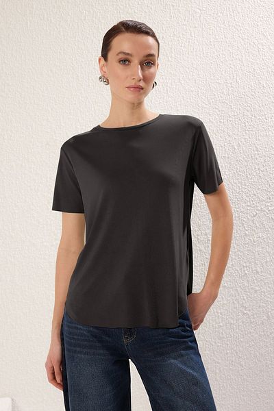 Trendyol Collection Anthracite More Sustainable Modal Fabric Oversize/Wide Cut Knitted T-Shirt Twoss25Ts00124