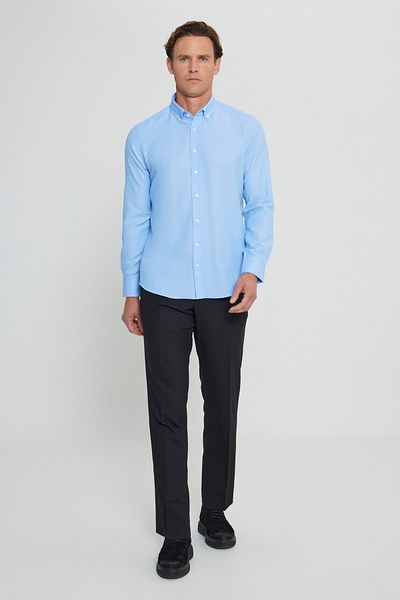 AC&Co / Altınyıldız Classics Cămașă Oxford Blue Slim Fit pentru bărbați - Ușor de călcat, guler cu nasturi, bumbac