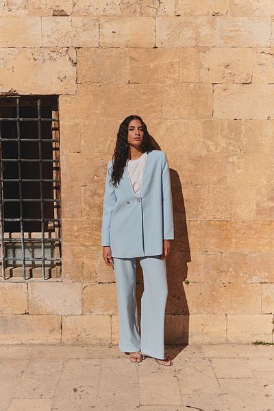 Trendyol Modest Svetlomodrá perleťová detailná bunda-nohavice tkaný spodný oblek TCTSS25US00008