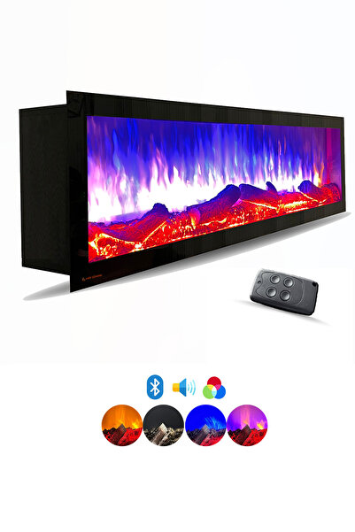 ARİF Dekoratif Elektrikli Yapay Şömine - 120x30x18 Cm - Kumanda, Sabit Çıtırtı Sesi Ve Bluetooth Hoparlör