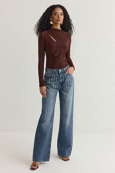 Trendyol Collection Кафяви изрязани/прозоречни детайли, плетени с шнур Tprss25Bd00000