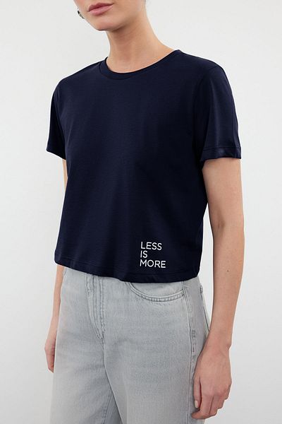 Trendyol Collection Tričko 100% bavlna Navy Blue Crop Tričko – Crew Neck, Slogan Print, Twoss23Ts00125