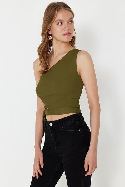 Trendyol Collection Πράσινη πράσινη μπλούζα με δέσιμο ώμου με λεπτομέρεια πλεκτή μπλούζα - TWOSS22BZ1558