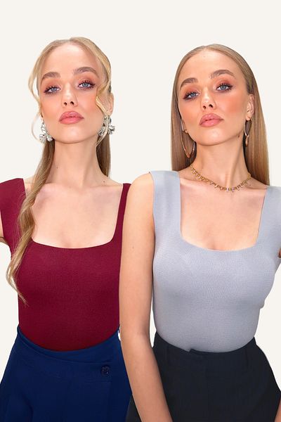 Trend Alaçatı Stili Dámská šedá - švestkový čtvercový límec sezónní mercerovaná 2dílná pletená halenka ALC-X13744