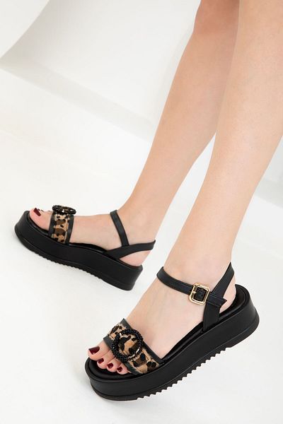 SOHO Schwarz-Leopard Damen Sandalen 20292