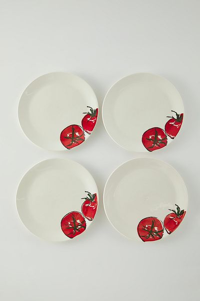 Trendyol Collection Set de 4 farfurii de servire cu imprimeu alb cu roșii 27 cm TPHSS25TBK00018/alb