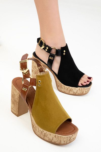 SOHO Black Suede Women's Classic Heeled Shoes 20315