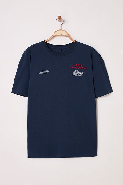 Trendyol Collection Μπλουζάκι από βαμβακερό μπλουζάκι με κέντημα σε μπλε μπλε λουλούδι - TMNSS25TS00111
