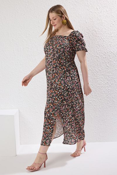 Trendyol Curve Multicolor Shally Woven Plus Size Dress