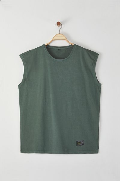 Trendyol Collection Πράσινο μπλουζάκι Oversize/Wide Cut ταλαιπωρημένο/Χλωμό εφέ με λεπτομέρεια αυτοκόλλητου T-Shirt/Atlet TMNSS25AL00001
