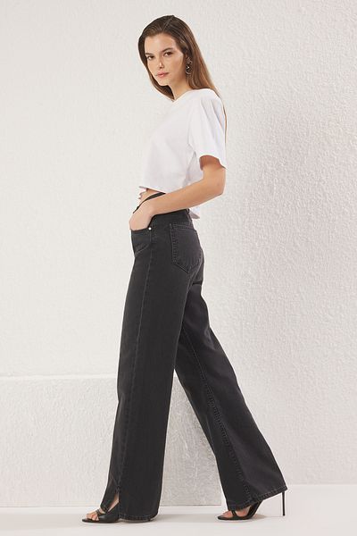 Trendyol Collection Black Leg Slit High Waist Wide Leg Jeans Twoss25Je00057