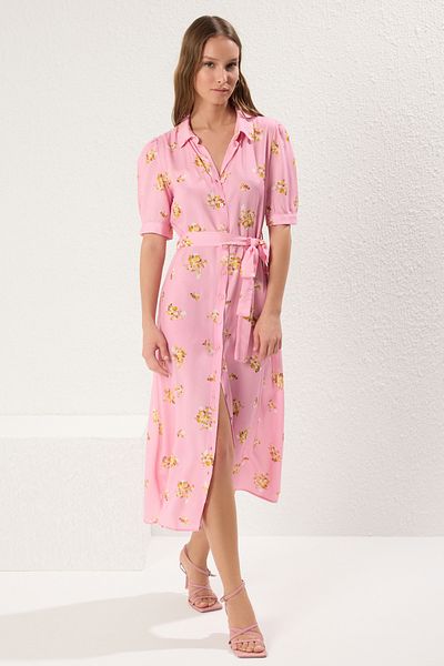 Trendyol Collection Ροζ Μίντι Φόρεμα - Ζώο Ζώνη, Υφαντό, TWOSS20EL1559