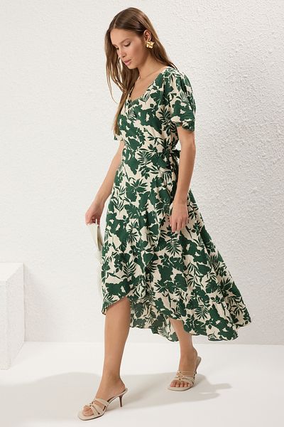 Trendyol Collection Πράσινη Ζώνη Floral Midi Woven Φόρεμα TWOSS25EL00141
