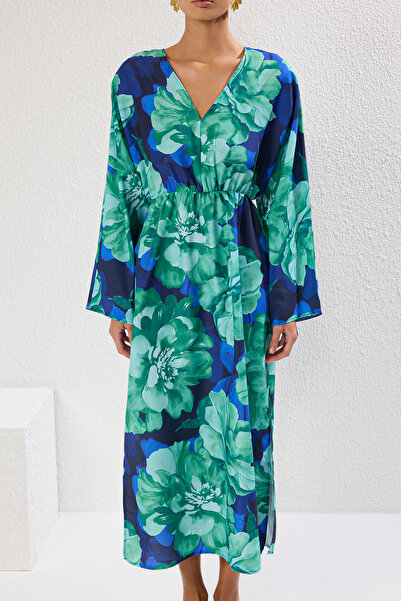 Trendyol Collection Maxi-Strandkleid mit Blumendruck und gewebtem Schlitz TBESS25EL00037