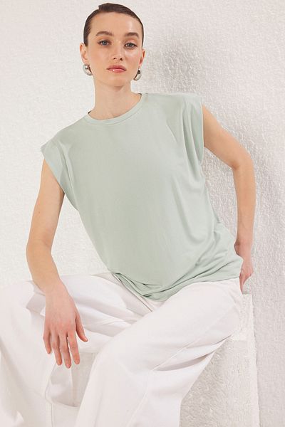 Trendyol Collection Πλεκτό μπλουζάκι Mint Modal Crew Neck - Κανονική εφαρμογή, μανίκι φεγγαριού, TWOSS25TS00001