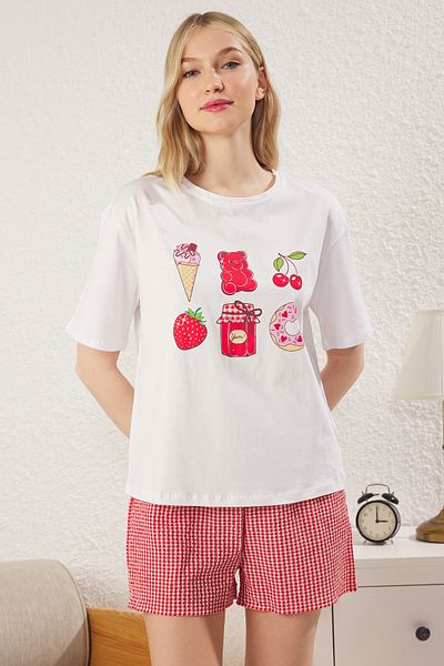 Trendyol Collection Plaid Red-White and Check Single Jersey Shorts Pajama Set Thmss25Pt00202