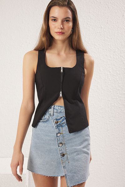 Trendyol Collection Fusta mini denim albastru deschis la dublu piept TWOSS25ET00097