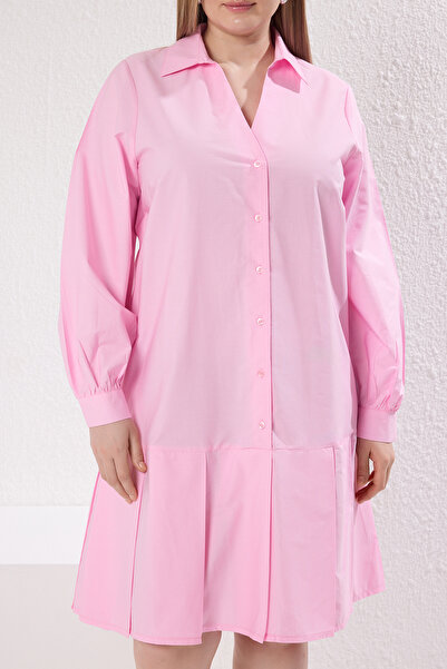 Trendyol Curve Ροζ 100% βαμβακερό υφαντό φόρεμα Plus Size