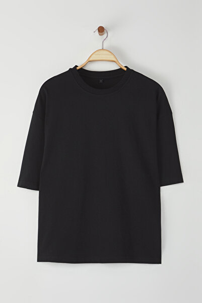 Trendyol Collection Black Loose/Dropped Shoulder 100% Cotton Basic T-Shirt Tmnss25Ts00162