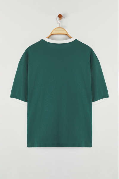 Trendyol Collection Βαμβακερό μπλουζάκι Emerald Green Box Cut - TMNSS25TS00050