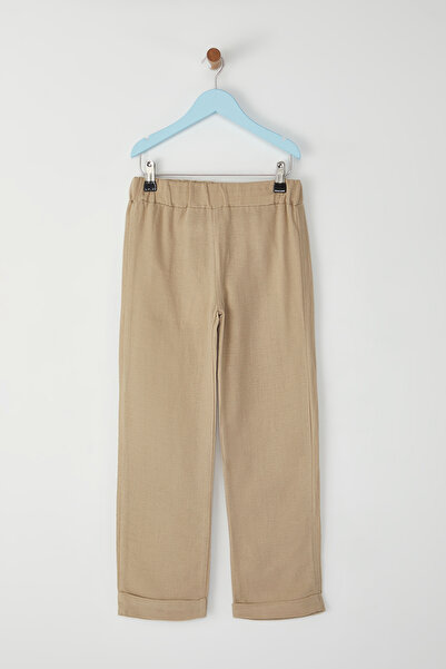 TRENDYOLKIDS Beige Male Child 100% Cotton Balloon Fit Elastic Waist Woven Pants Tkdss25Pl00006