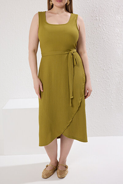 Trendyol Curve Λάδι Πράσινο Φέτες Πλέκτο Μεγάλο Μέγεθος Φόρεμα