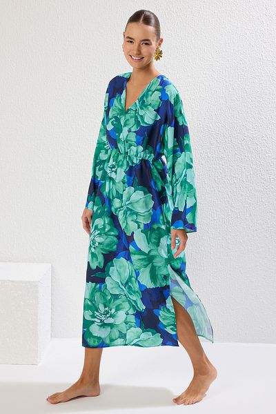 Trendyol Collection Floral Print Maxi Woven Slit Beach Dress Tbess25El00037
