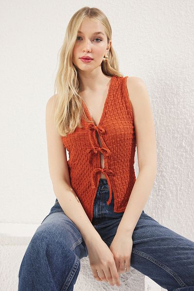 Trendyol Collection Bluză tricotată cu detaliu de legare cu țiglă elastică - TWOSS25BZ00123