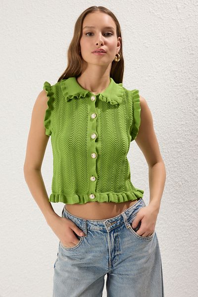 Trendyol Collection Πράσινο μωρό γιακά με υφή πλεκτό λεπτή μπλούζα TWOSS25BZ00337