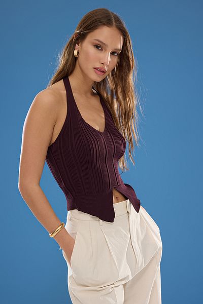 Trendyol Collection Λεπτή μπλούζα με λουράκι δαμάσκηνου TWOSS25BZ00327